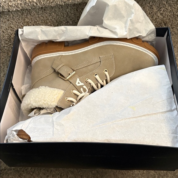 Nautica Beige Shearling-Trim Lug Sole Ankle Boots - Picture 2 of 7